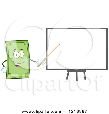 Clipart of a Happy Dollar Bill Mascot Giving a Presentation - Royalty Free Vector Illustration by Hit Toon