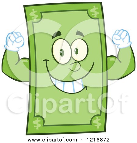 Clipart of a Happy Dollar Bill Mascot Flexing - Royalty Free Vector Illustration by Hit Toon