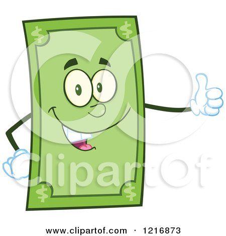 Clipart of a Happy Dollar Bill Mascot Giving a Thumb up - Royalty Free Vector Illustration by Hit Toon
