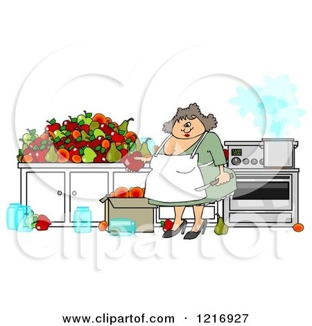 Clipart of a Happy Chubby Woman Canning Fruit - Royalty Free Illustration by djart
