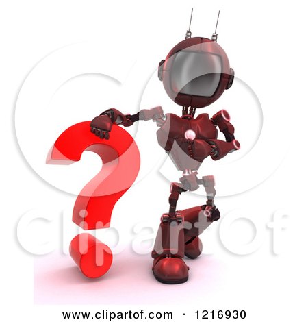Clipart of a 3d Red Android Robot with a Question Mark - Royalty Free Illustration by KJ Pargeter