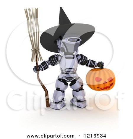 Clipart of a 3d Robot Dressed As a Witch for Halloween - Royalty Free Illustration by KJ Pargeter