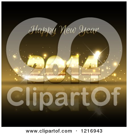Clipart of a Happy New Year 2014 Greeting in Gold - Royalty Free Vector Illustration by KJ Pargeter