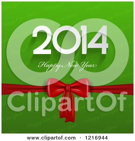 Clipart of a Happy New Year 2014 Greeting over Green Text and a Gift Bow - Royalty Free Vector Illustration by KJ Pargeter