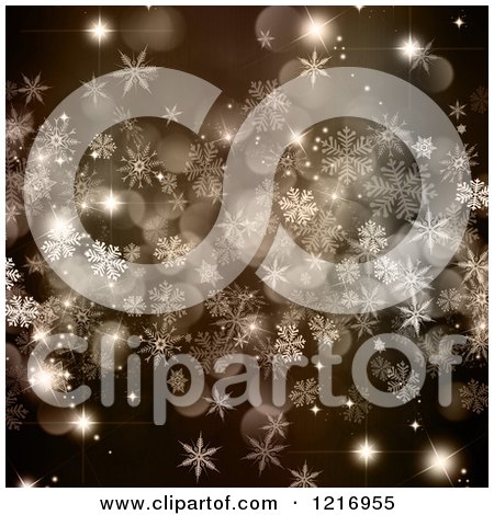 Clipart of a Background of Snowflakes and Christmas Bokeh Lights - Royalty Free Illustration by KJ Pargeter
