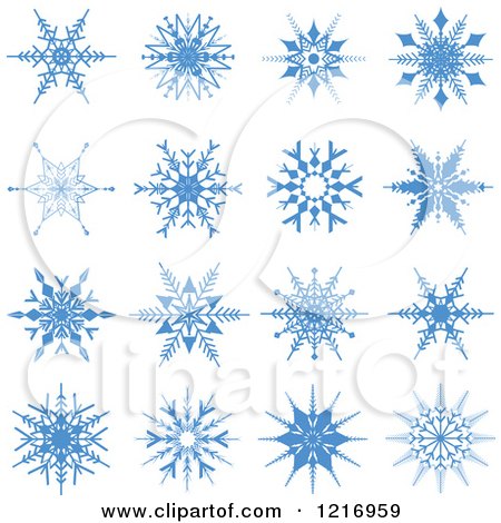Clipart of Blue Winter Snowflakes - Royalty Free Vector Illustration by KJ Pargeter