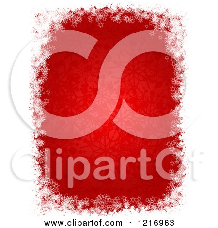 Clipart of a Red Patterned Background Framed in White Snowflakes and Stars - Royalty Free Vector Illustration by KJ Pargeter