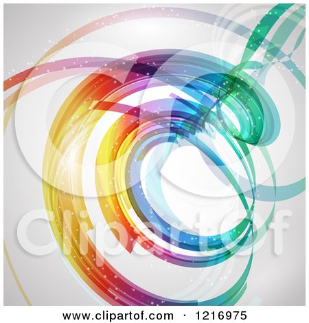 Clipart of a Colorful Sparkly Spiral on Gray - Royalty Free Vector Illustration by KJ Pargeter