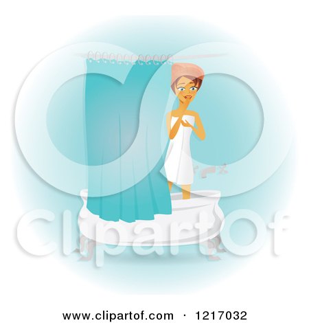 Clipart of a Surprised Woman Wearing a Towel in a Shower - Royalty Free Vector Illustration by Amanda Kate