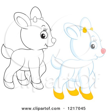 Clipart of a Cute Outlined and White Goat - Royalty Free Vector Illustration by Alex Bannykh
