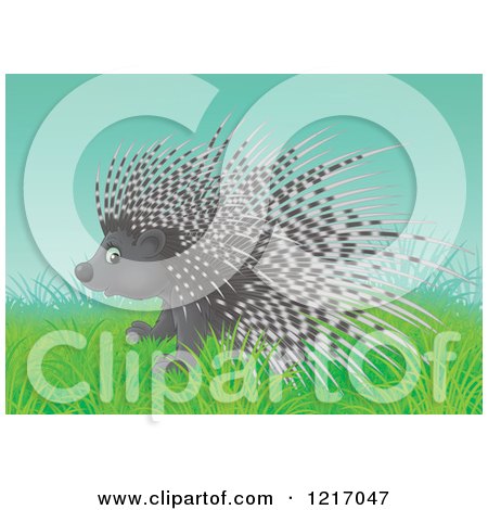 Clipart of a Cute Airbrushed Porcupine on a Hill - Royalty Free Illustration by Alex Bannykh