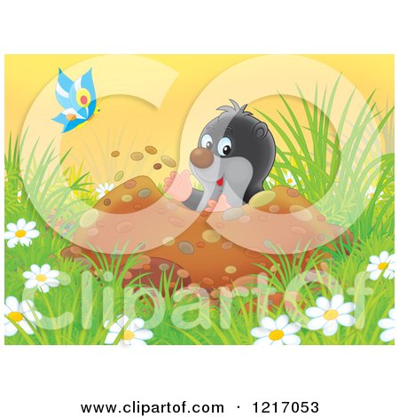 Clipart of a Cute Gopher Digging a Hole in a Meadow - Royalty Free Illustration by Alex Bannykh