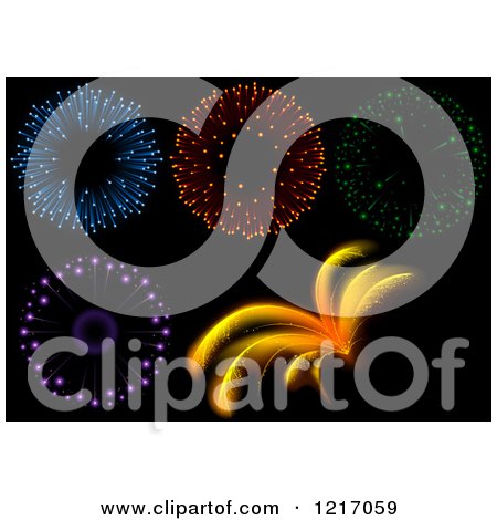 Clipart of Fireworks on Black - Royalty Free Vector Illustration by dero