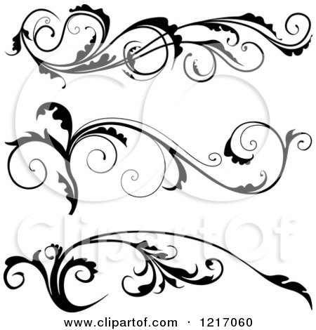 Clipart of Black and White Floral Scrolls - Royalty Free Vector Illustration by dero