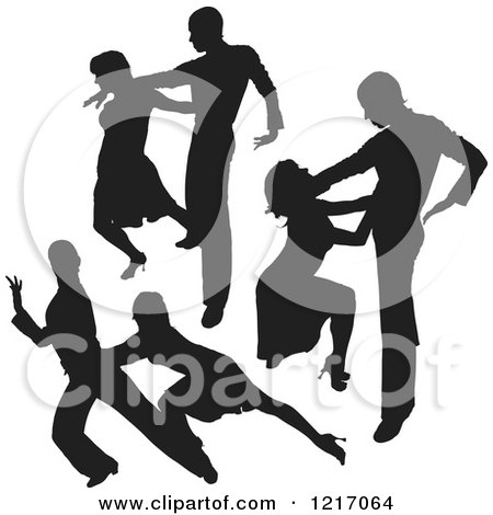 Clipart of Black Silhouetted Latin Dance Couples 4 - Royalty Free Vector Illustration by dero