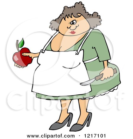 Clipart of a Chubby Woman Holding an Apple and a Peeling Knife - Royalty Free Vector Illustration by djart