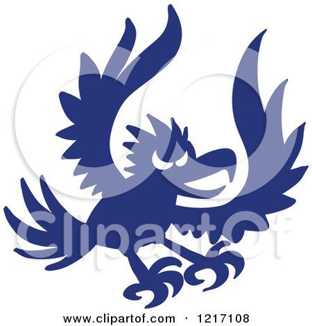 Clipart of a Blue Silhouetted Bad Eagle - Royalty Free Vector Illustration by Zooco