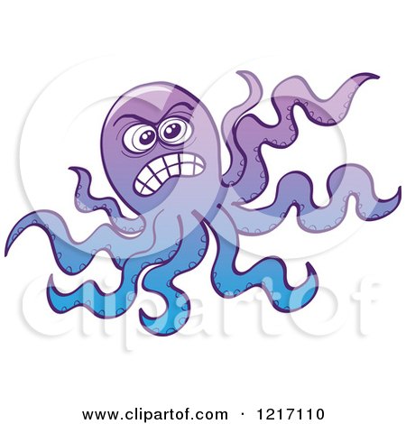 Clipart of a Purple and Blue Angry Octopus - Royalty Free Vector Illustration by Zooco