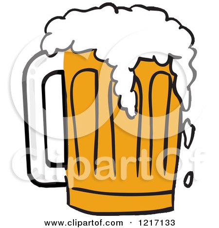 Clipart of a Mug of Beer with Froth Spilling over - Royalty Free Vector Illustration by LaffToon