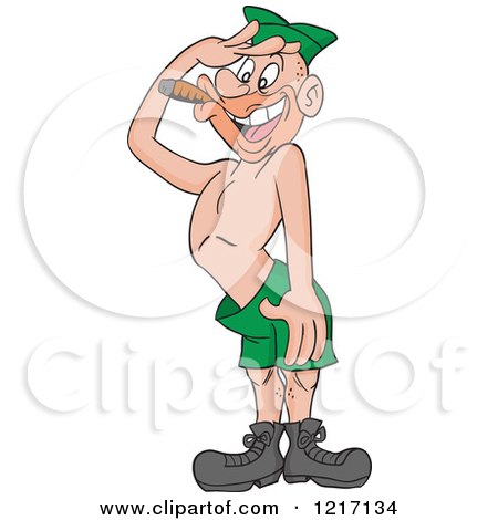 Clipart of a Male Soldier in Shorts, Saluting with a Cigar in His Mouth - Royalty Free Vector Illustration by LaffToon
