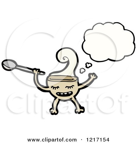 Cartoon of a Walking Bowl and Spoon Thinking - Royalty Free Vector Illustration by lineartestpilot
