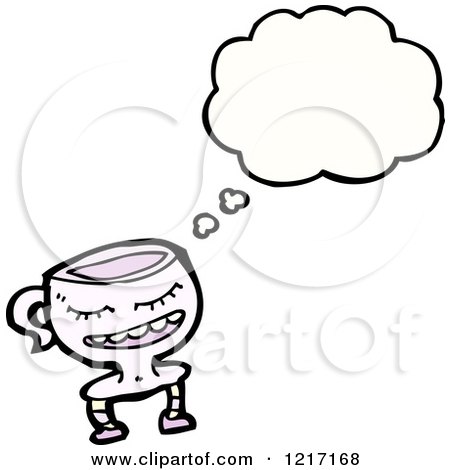 Cartoon of a Walking Teacup Thinking - Royalty Free Vector Illustration by lineartestpilot