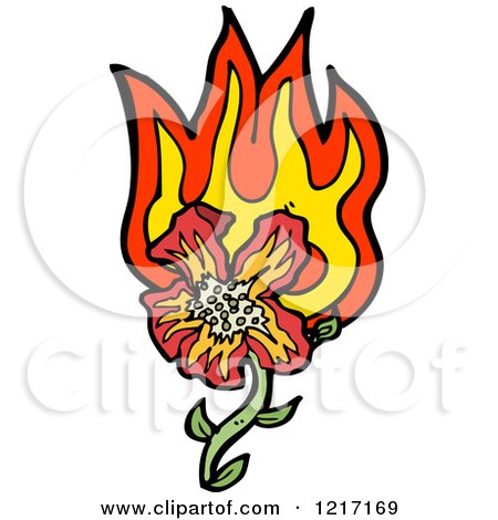 Cartoon of a Flaming Flower - Royalty Free Vector Illustration by lineartestpilot