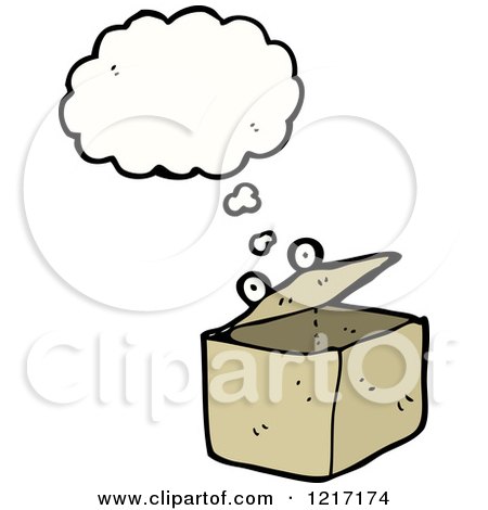 Cartoon of a Cardboard Box Thinking - Royalty Free Vector Illustration by lineartestpilot