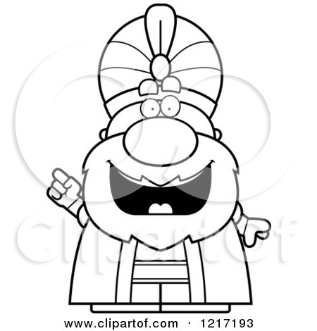 Clipart of a Black and White Smart Sultan with an Idea - Royalty Free Vector Illustration by Cory Thoman