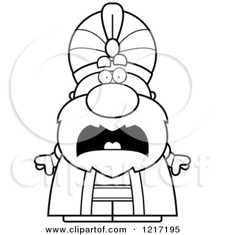 Clipart of a Black and White Scared Sultan - Royalty Free Vector Illustration by Cory Thoman