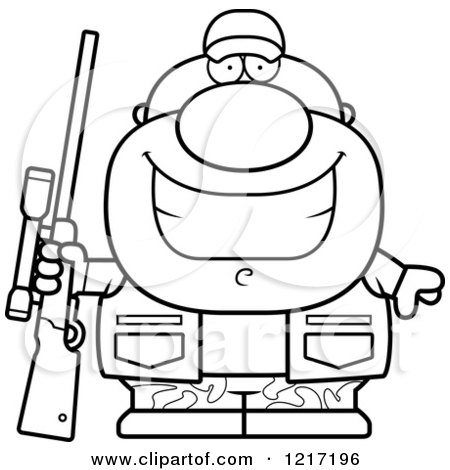 Clipart of a Black and White Happy Grinning Hunter Man - Royalty Free Vector Illustration by Cory Thoman