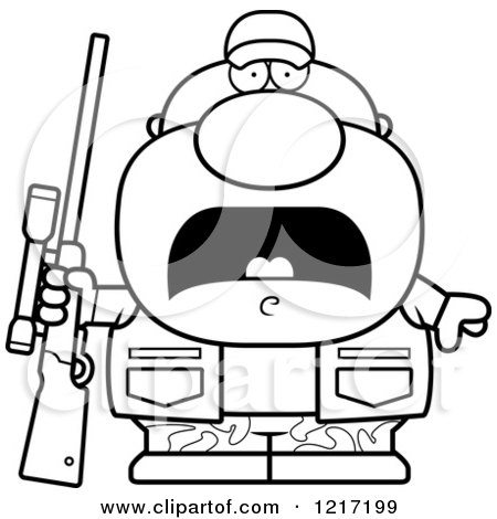 Clipart of a Black and White Scared Hunter Man - Royalty Free Vector Illustration by Cory Thoman