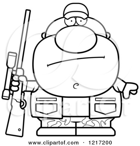 Clipart of a Black and White Bored Hunter Man - Royalty Free Vector Illustration by Cory Thoman