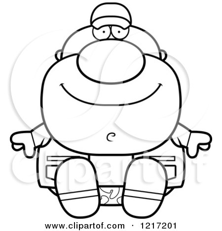Clipart of a Black and White Happy Sitting Hunter Man - Royalty Free Vector Illustration by Cory Thoman