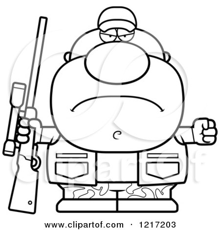 Clipart of a Black and White Mad Hunter Man - Royalty Free Vector Illustration by Cory Thoman