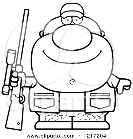 Clipart of a Black and White Happy Hunter Man - Royalty Free Vector Illustration by Cory Thoman