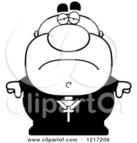 Clipart of a Black and White Depressed Priest - Royalty Free Vector Illustration by Cory Thoman