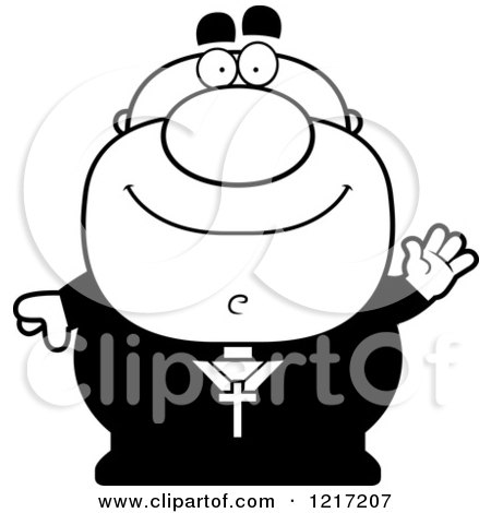 Clipart of a Black and White Friendly Waving Priest - Royalty Free Vector Illustration by Cory Thoman
