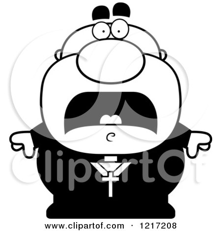Clipart of a Black and White Scared Priest - Royalty Free Vector Illustration by Cory Thoman
