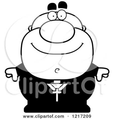 Clipart of a Black and White Happy Priest - Royalty Free Vector Illustration by Cory Thoman