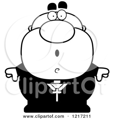Clipart of a Black and White Surprised Priest - Royalty Free Vector Illustration by Cory Thoman