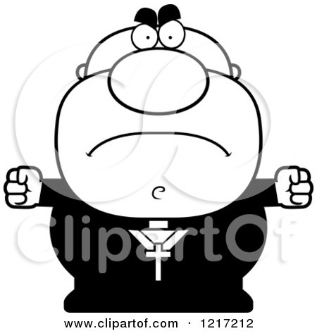 Clipart of a Black and White Mad Priest - Royalty Free Vector Illustration by Cory Thoman