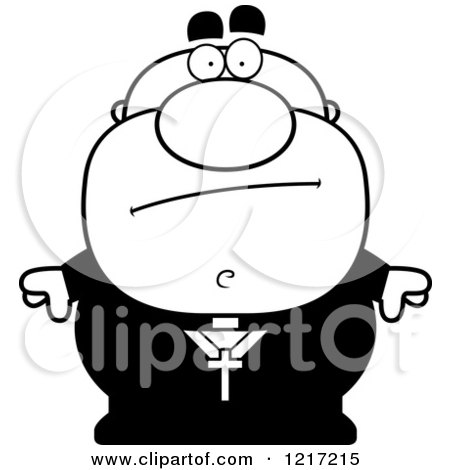 Clipart of a Black and White Bored Priest - Royalty Free Vector Illustration by Cory Thoman