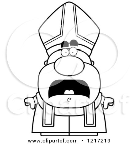 Clipart of a Black and White Scared Pope - Royalty Free Vector Illustration by Cory Thoman
