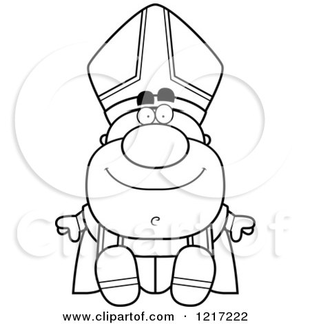 Clipart of a Black and White Happy Sitting Pope - Royalty Free Vector Illustration by Cory Thoman