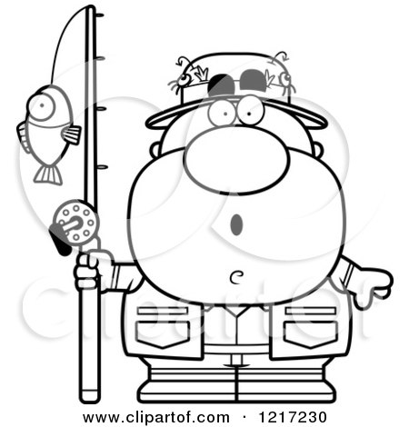 Clipart of a Black and White Surprised Fisherman - Royalty Free Vector Illustration by Cory Thoman