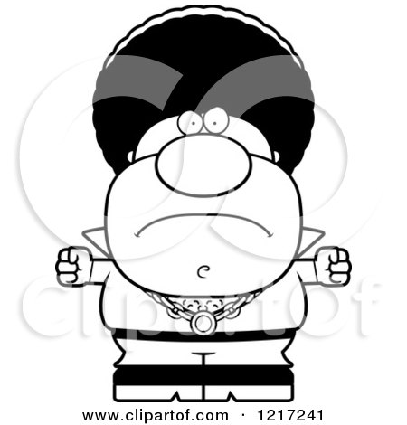 Clipart of a Black and White Mad Disco Man Holding up Balled Fists - Royalty Free Vector Illustration by Cory Thoman