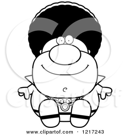Clipart of a Black and White Happy Disco Man Sitting - Royalty Free Vector Illustration by Cory Thoman