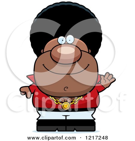 Clipart of a Friendly Waving Black Disco Man - Royalty Free Vector Illustration by Cory Thoman