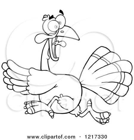 Clipart of an Outlined Scared Thanksgiving Turkey Bird Running - Royalty Free Vector Illustration by Hit Toon